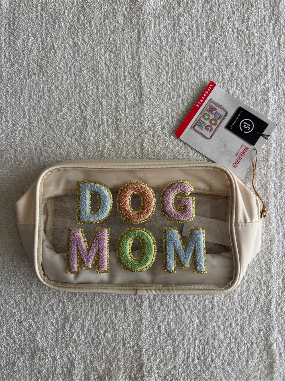 Live in Style Clear “DOG MOM” Cosmetic Pouch with Pastel Letters